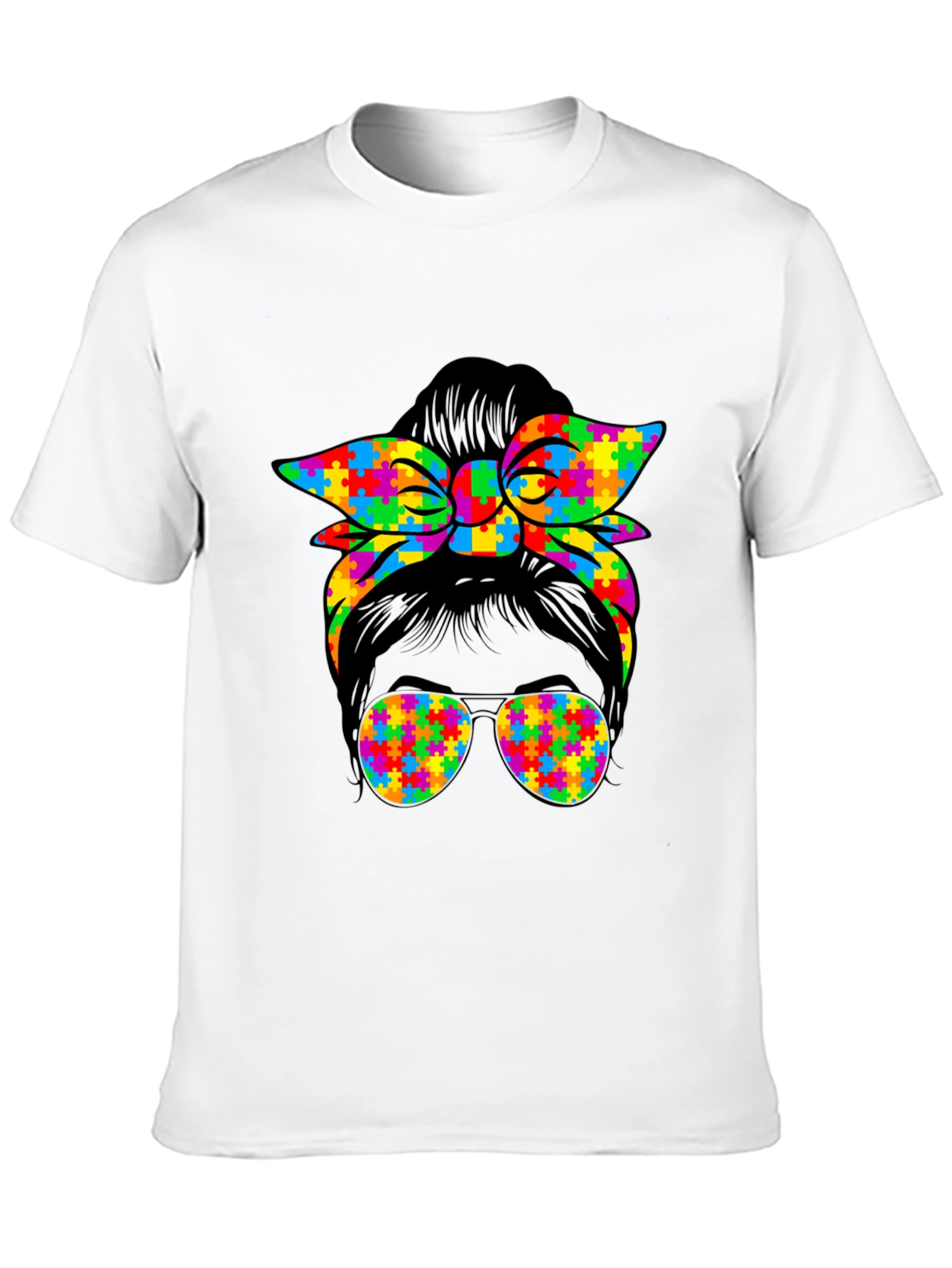 Autism Awareness Messy Bun Puzzle T-Shirt