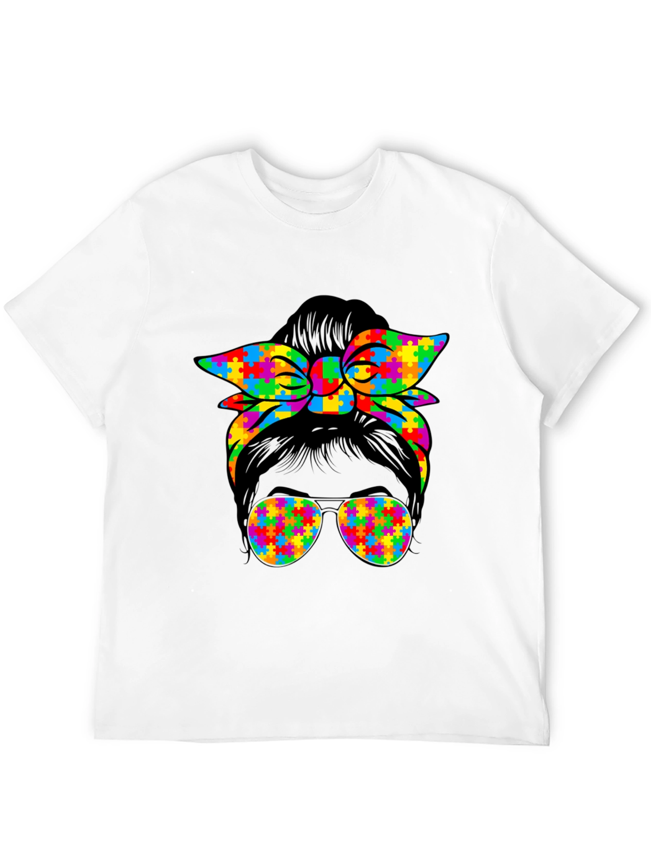 Autism Awareness Messy Bun Puzzle T-Shirt