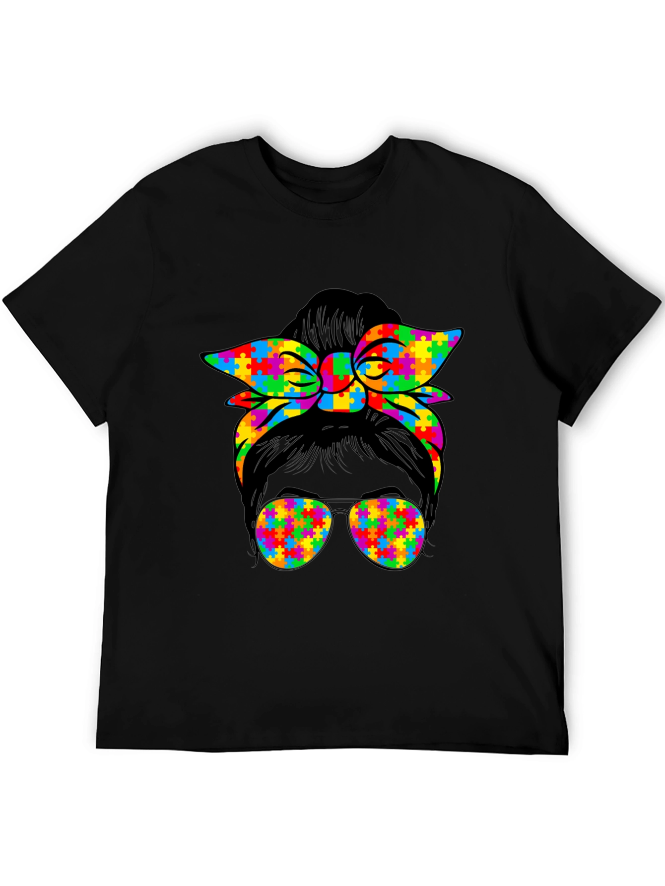 Autism Awareness Messy Bun Puzzle T-Shirt