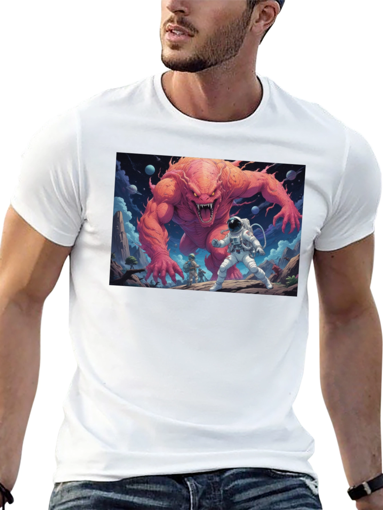 Monster Battle Graphic Tee - Sci-Fi Adventure Shirt
