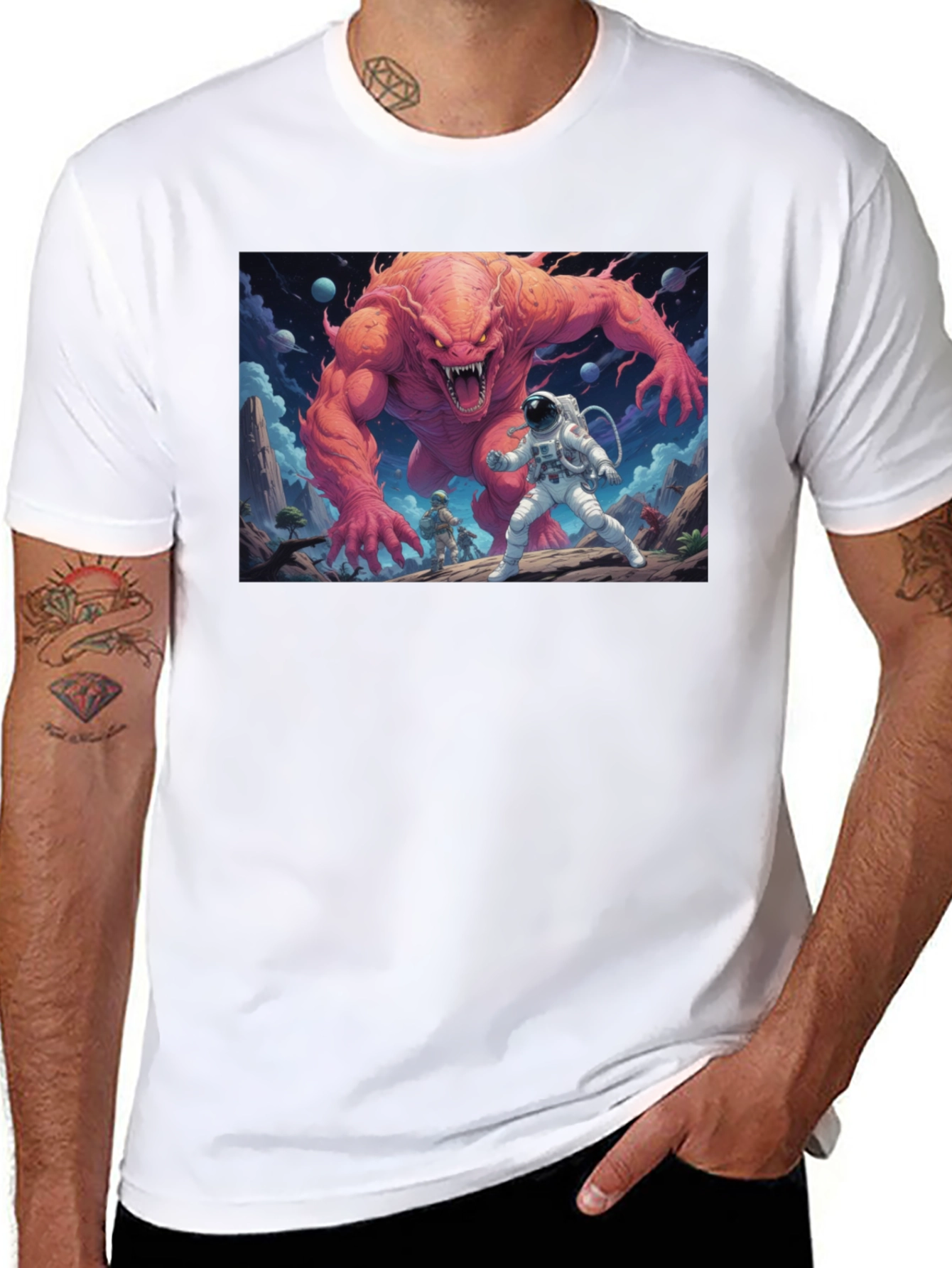 Monster Battle Graphic Tee - Sci-Fi Adventure Shirt