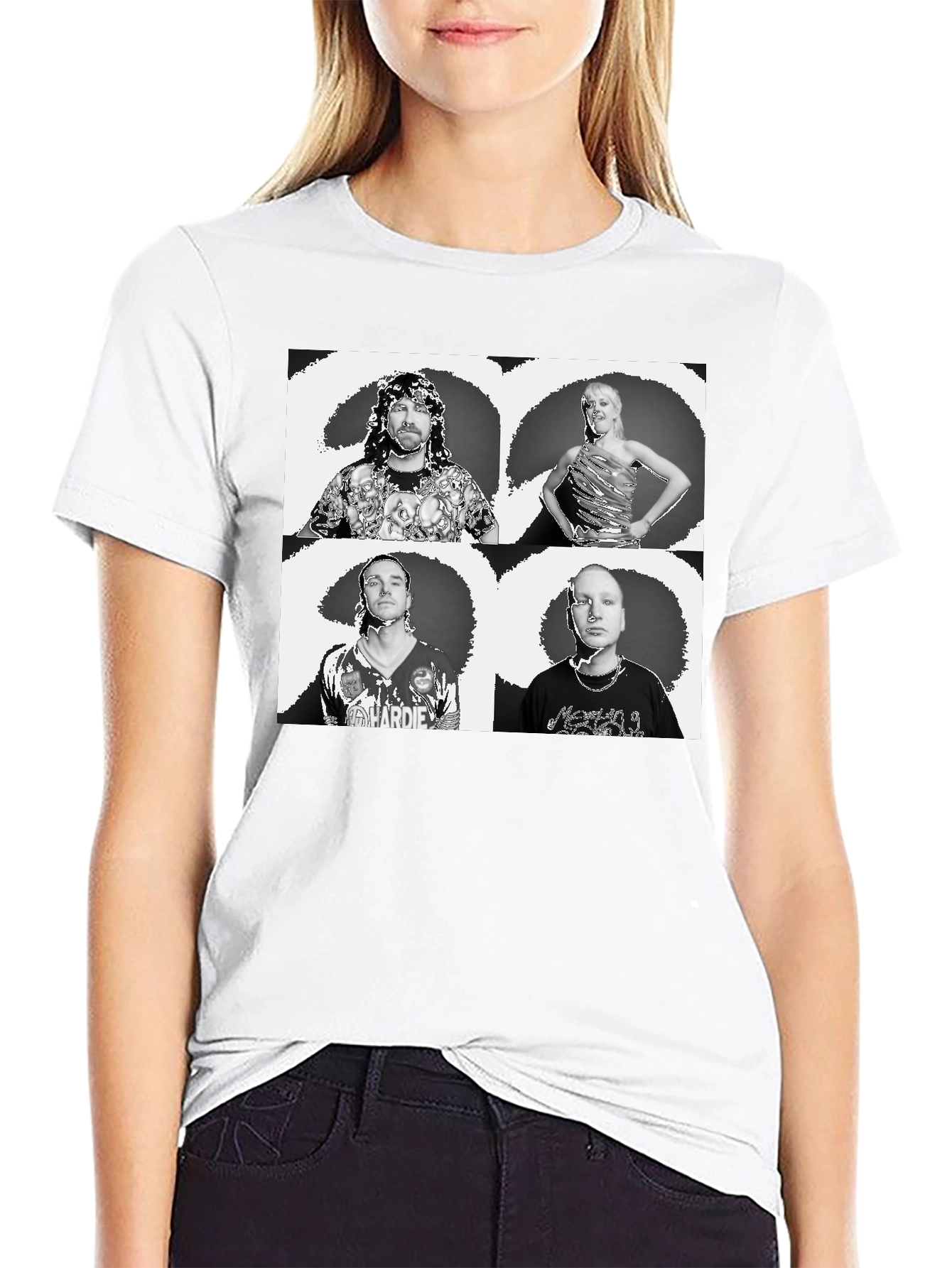 Black Graphic Tee with Quadruple Portrait Design