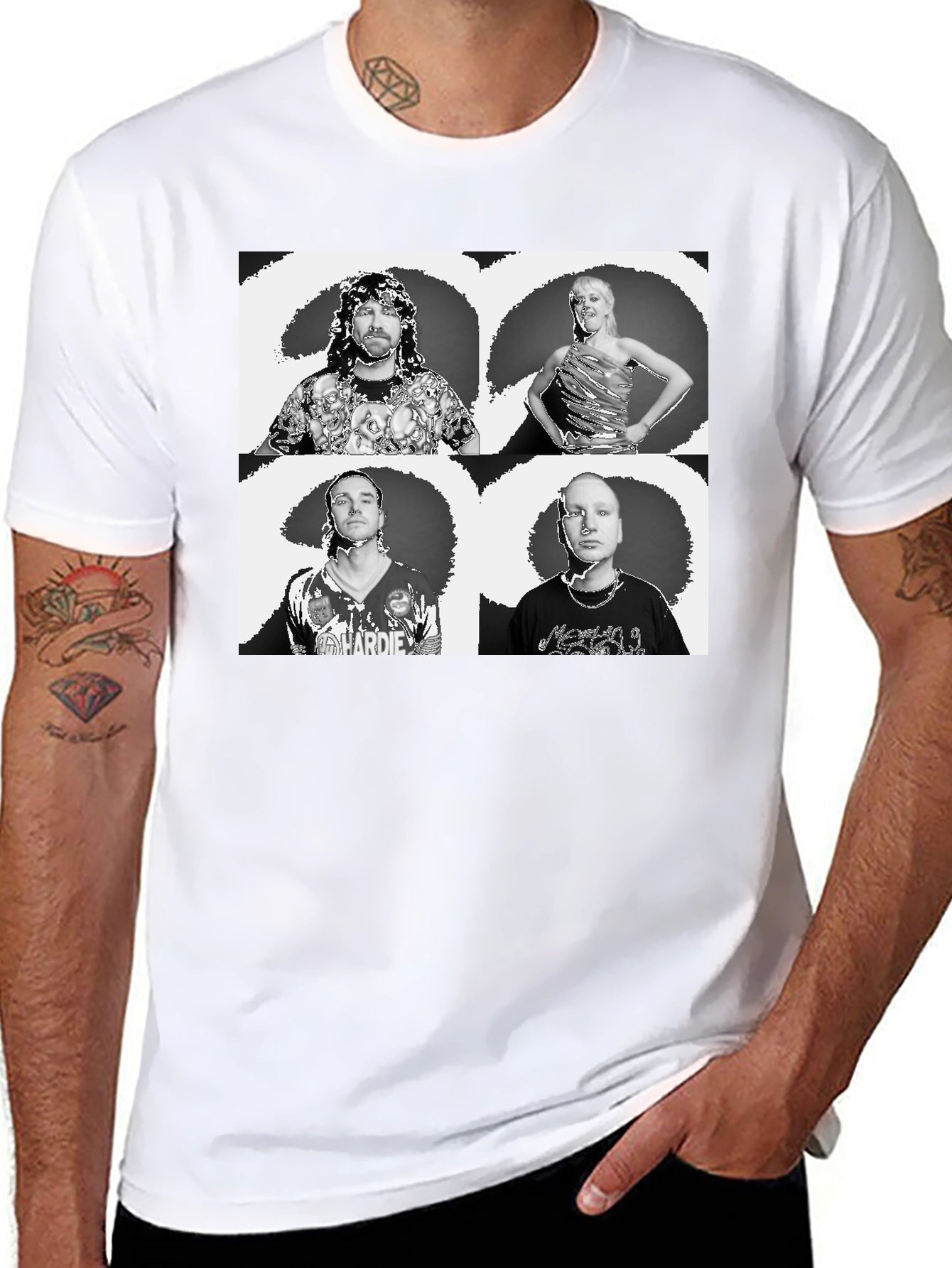 Black Graphic Tee with Quadruple Portrait Design