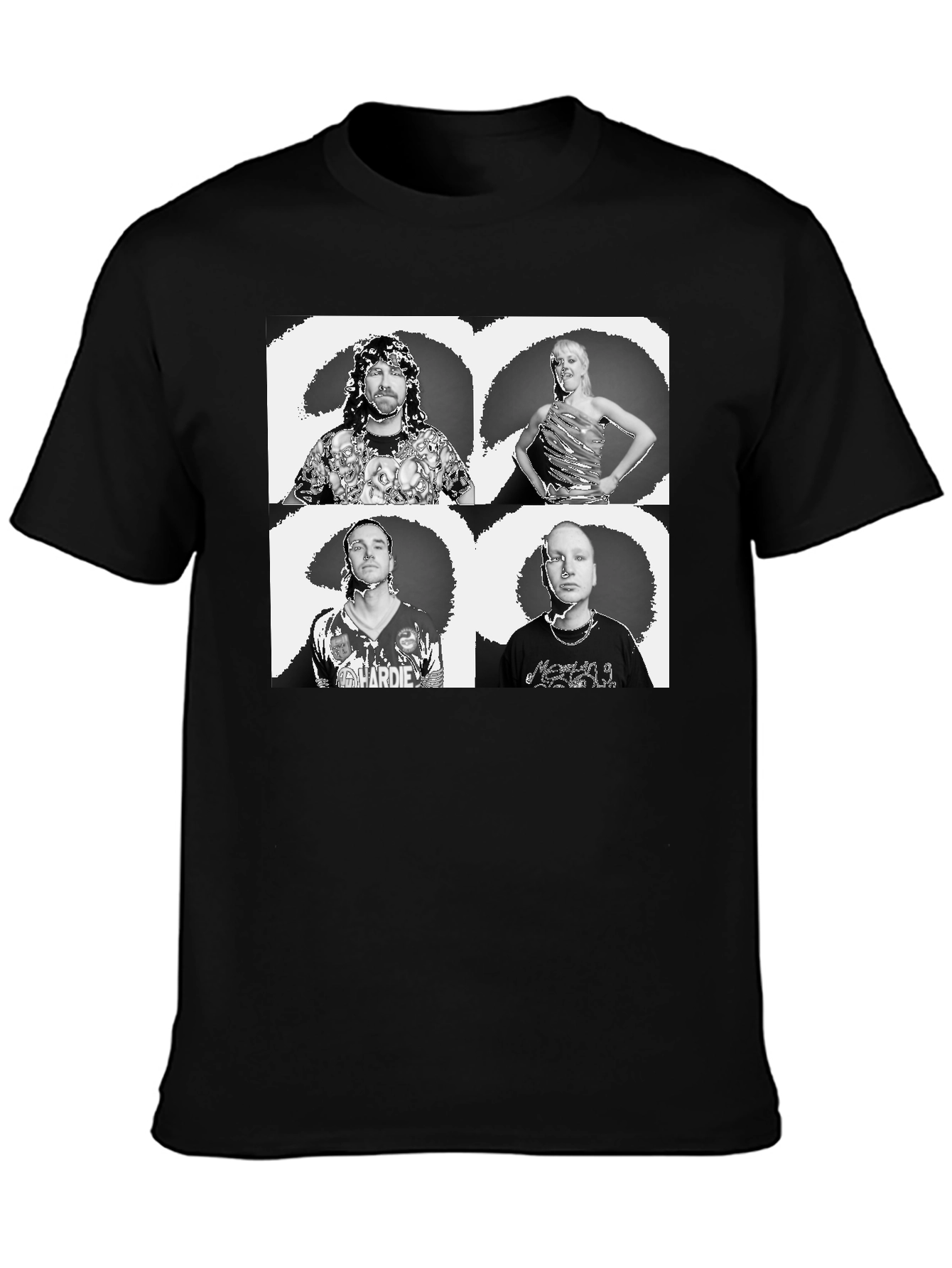 Black Graphic Tee with Quadruple Portrait Design