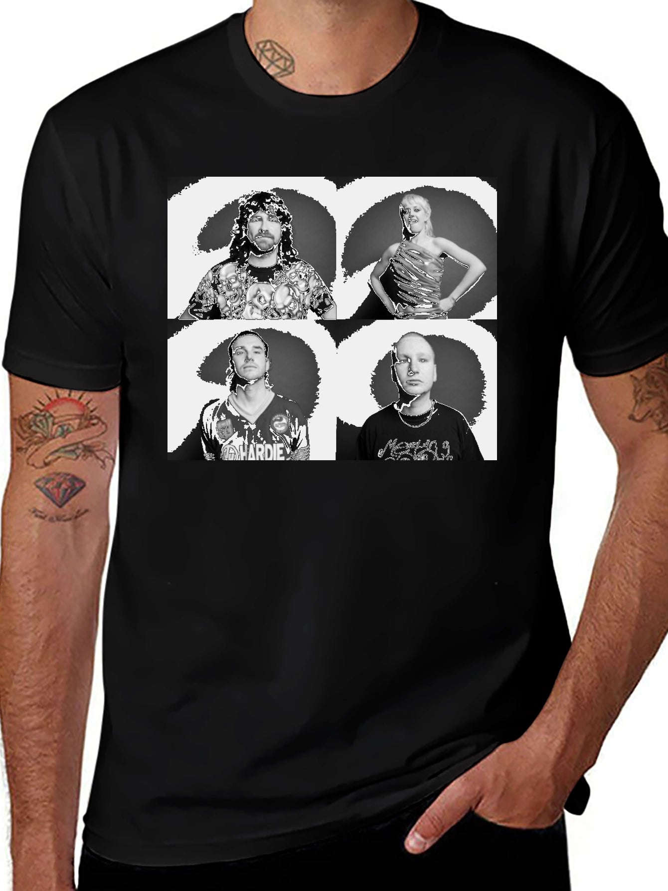 Black Graphic Tee with Quadruple Portrait Design