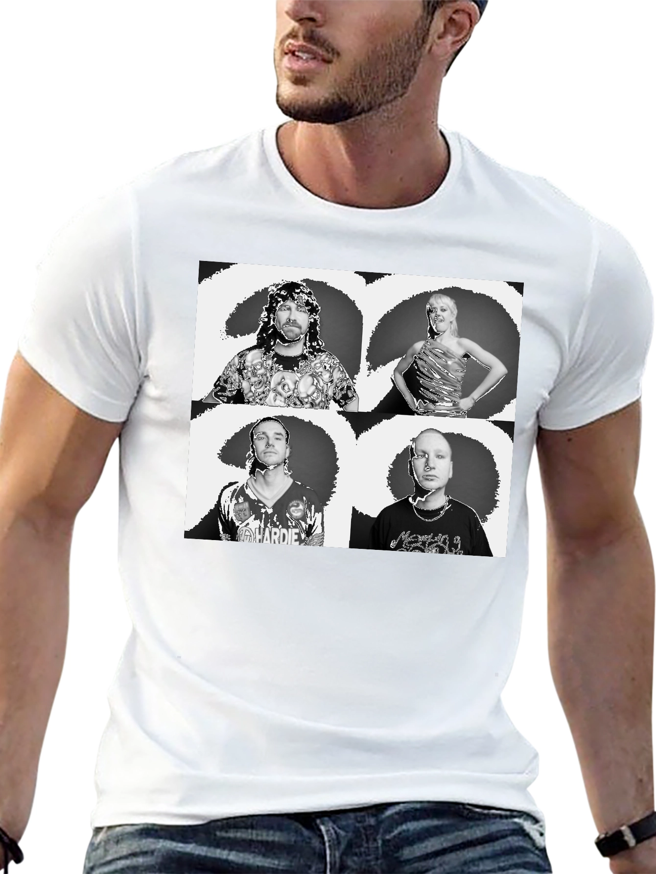 Black Graphic Tee with Quadruple Portrait Design