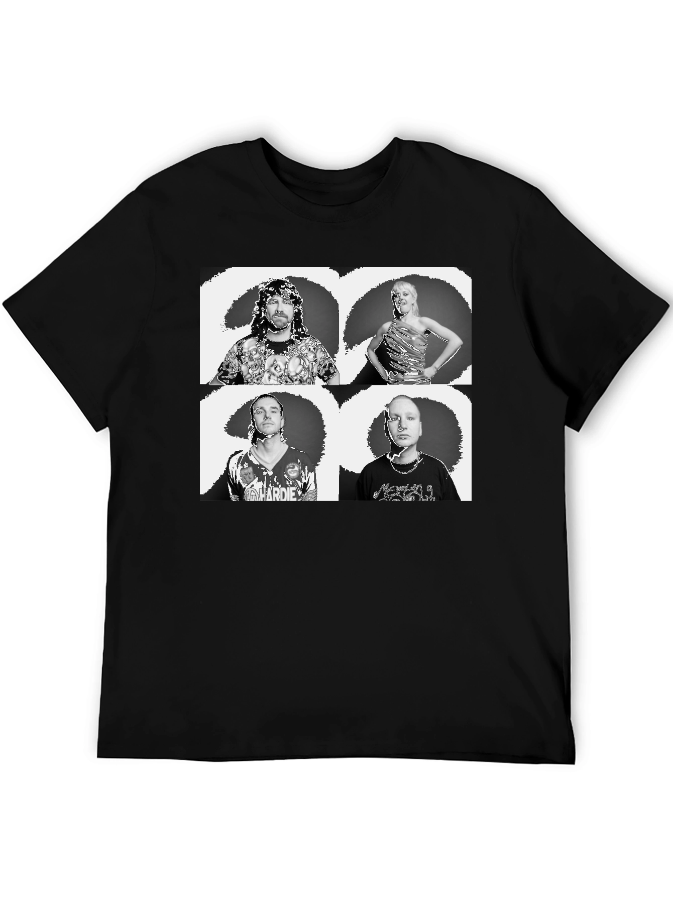 Black Graphic Tee with Quadruple Portrait Design