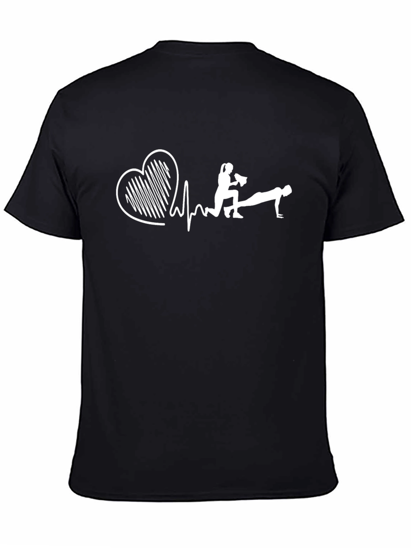 Funny Fitness Heartbeat Graphic Tee - Black