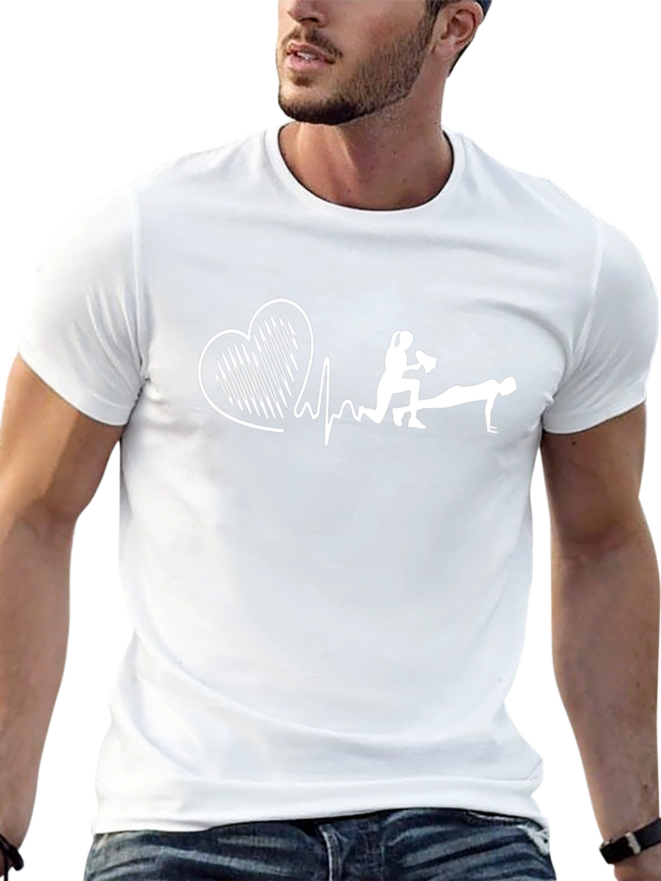 Funny Fitness Heartbeat Graphic Tee - Black