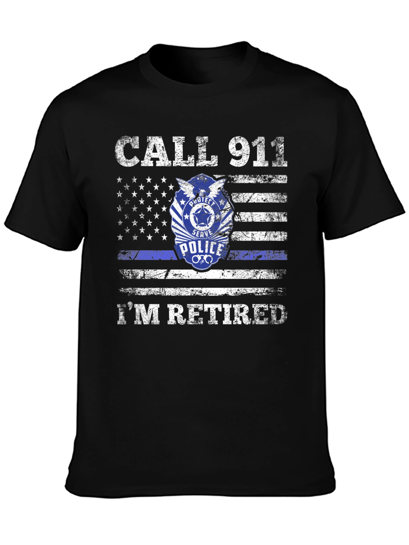 Retired Police American Flag Graphic T-Shirt