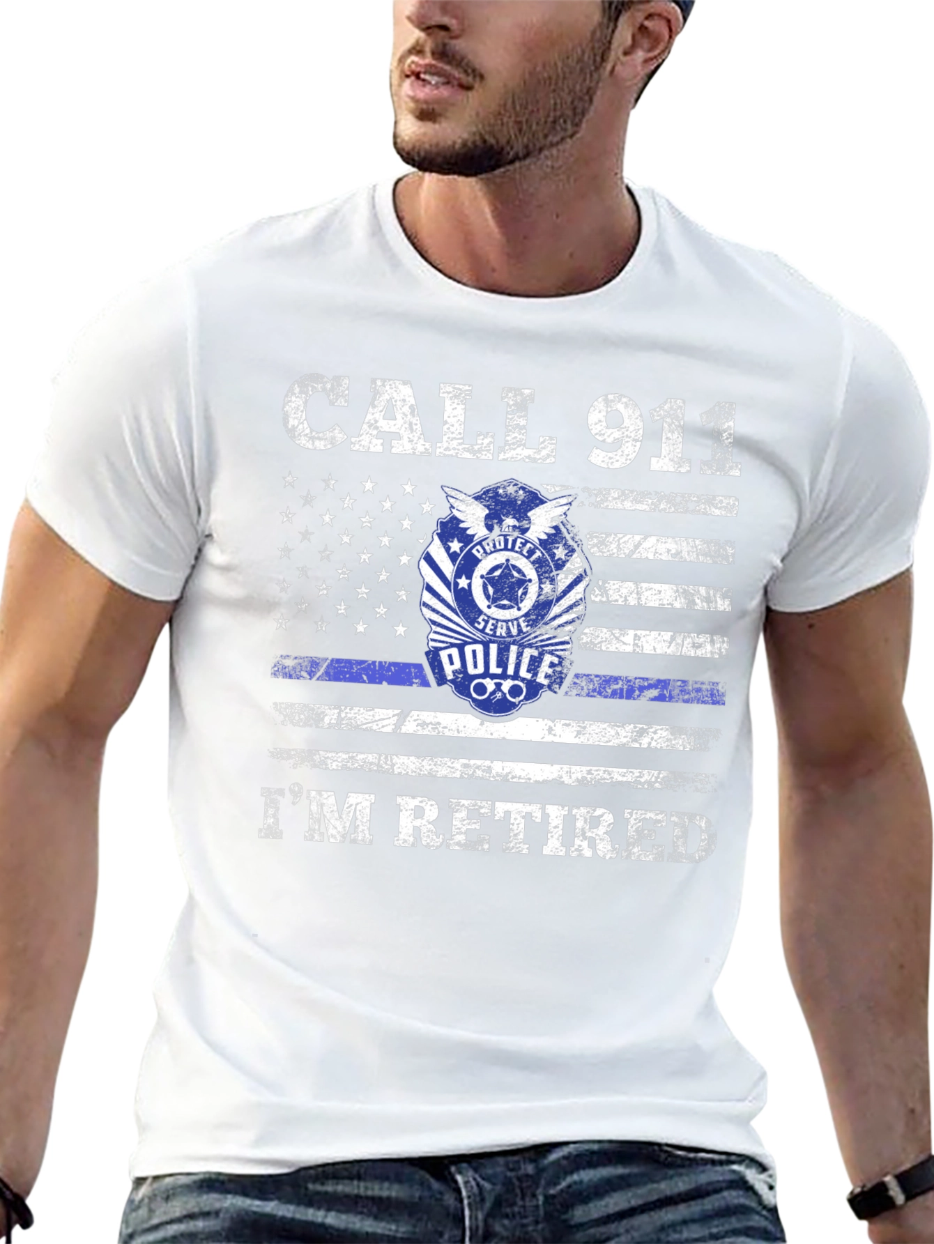 Retired Police American Flag Graphic T-Shirt