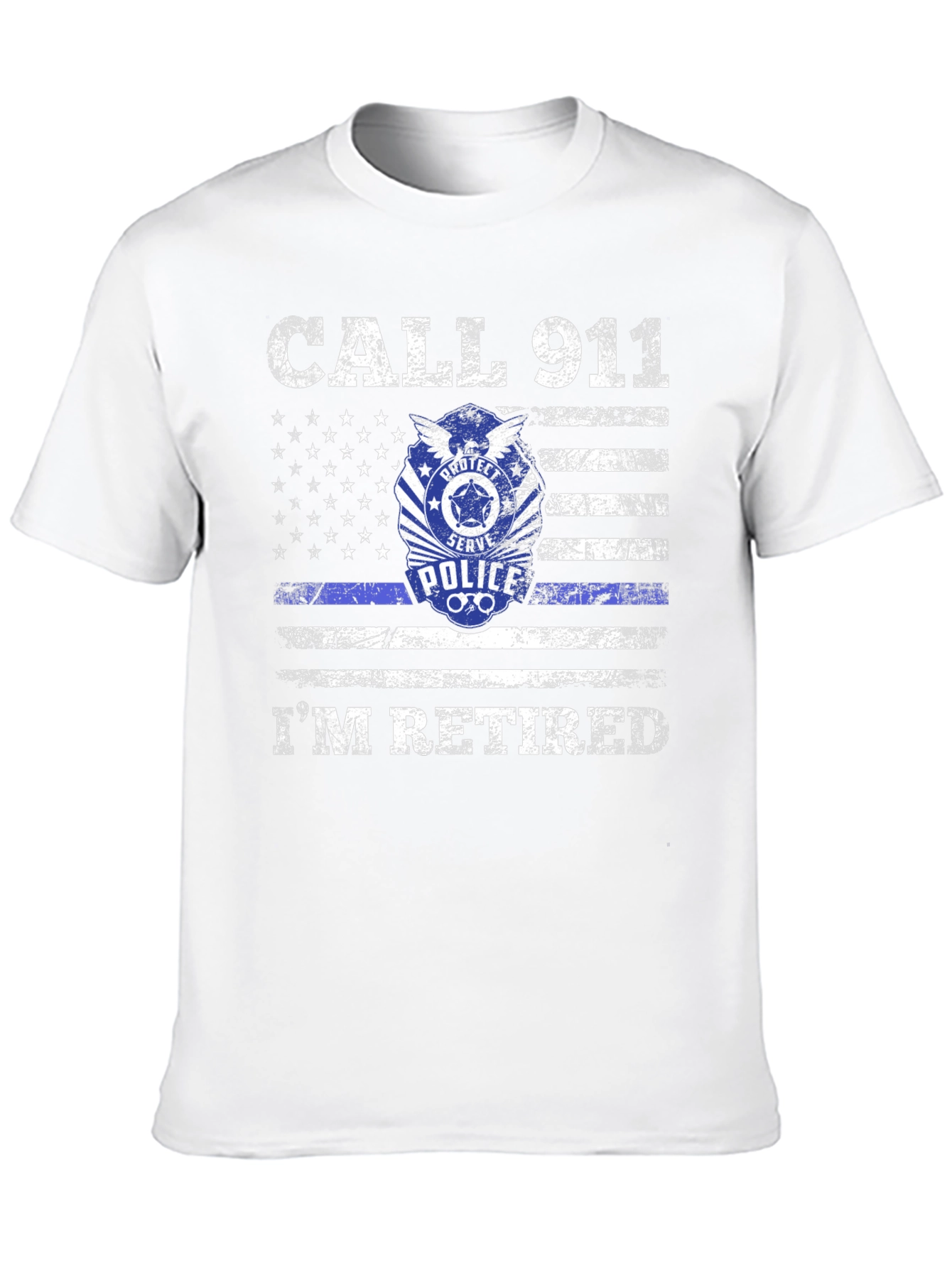 Retired Police American Flag Graphic T-Shirt