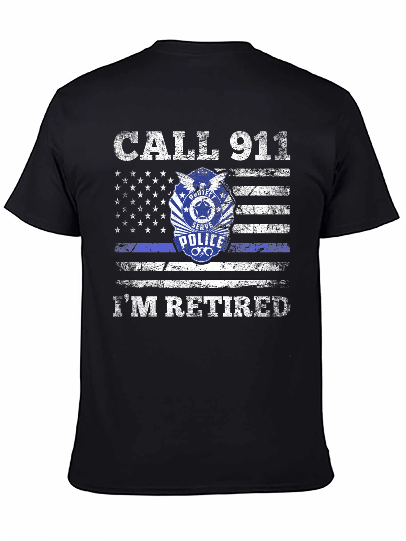 Retired Police American Flag Graphic T-Shirt