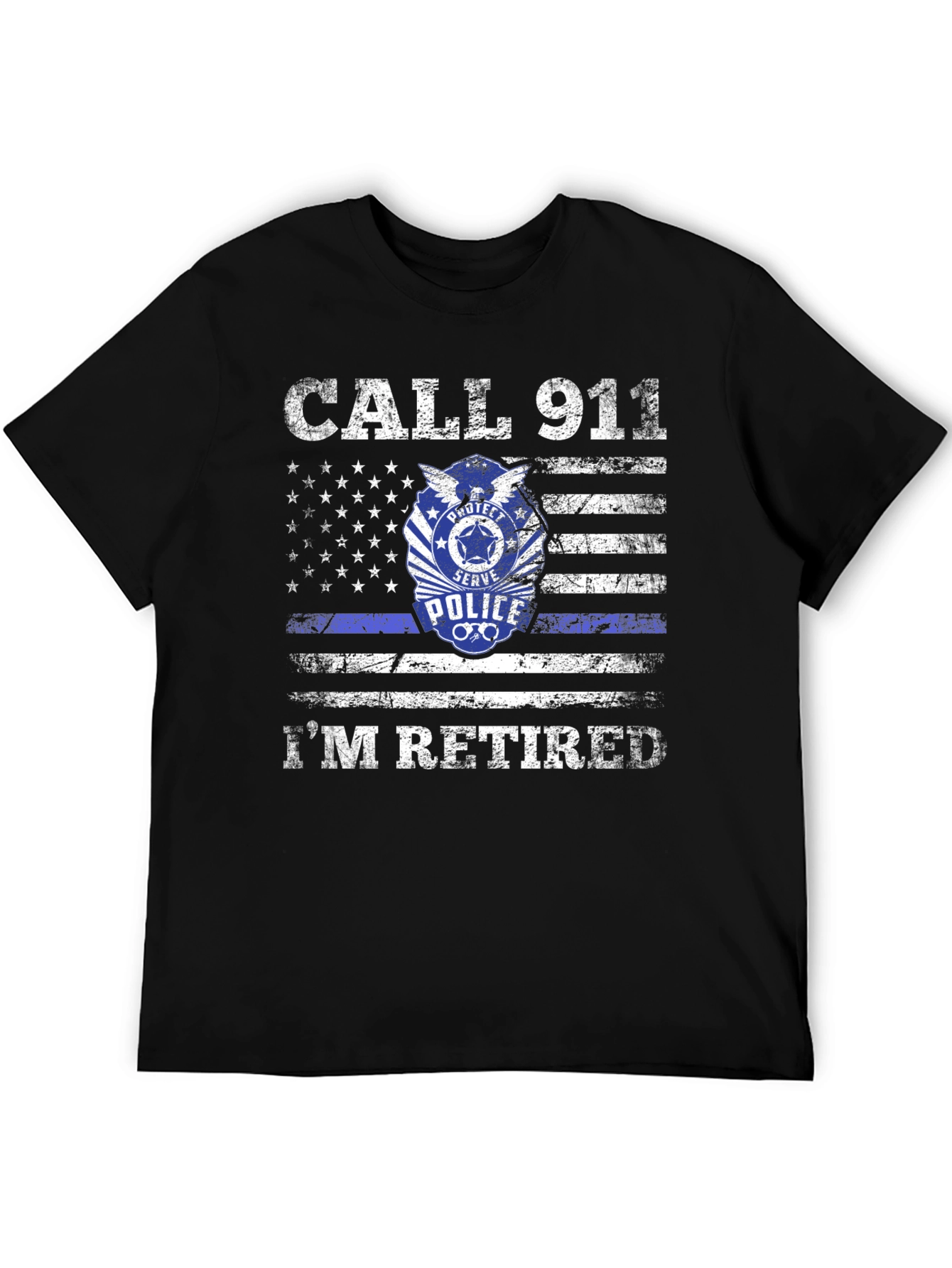 Retired Police American Flag Graphic T-Shirt