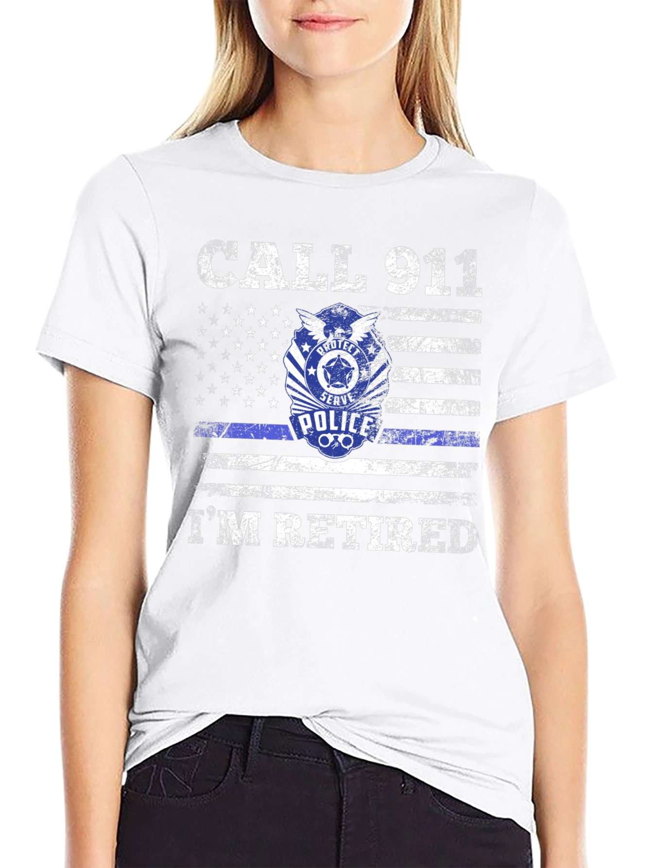 Retired Police American Flag Graphic T-Shirt
