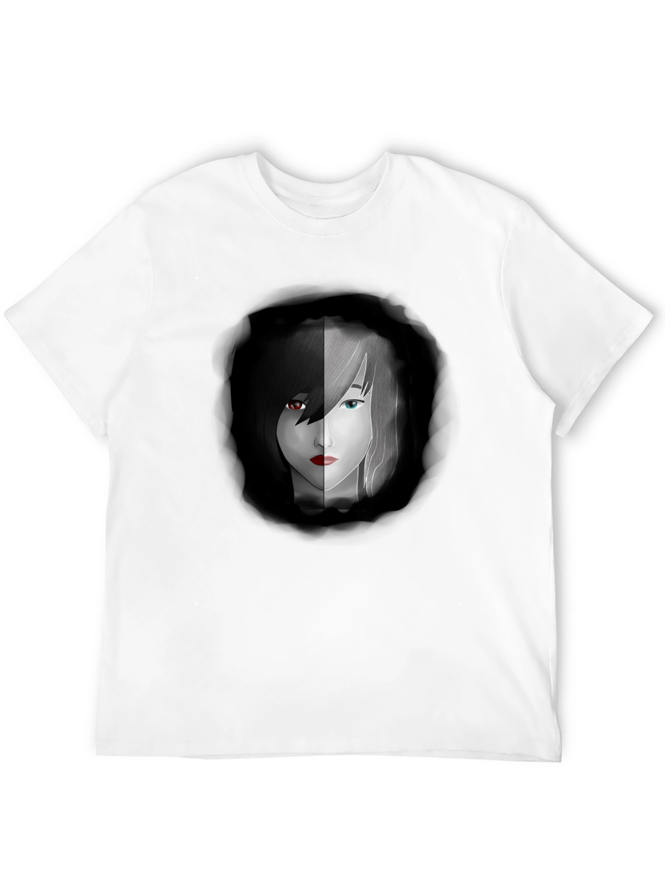 Yin Yang Anime Girl Graphic Black Tee