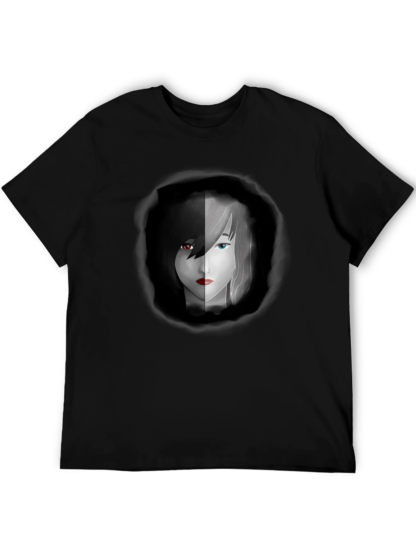 Yin Yang Anime Girl Graphic Black Tee