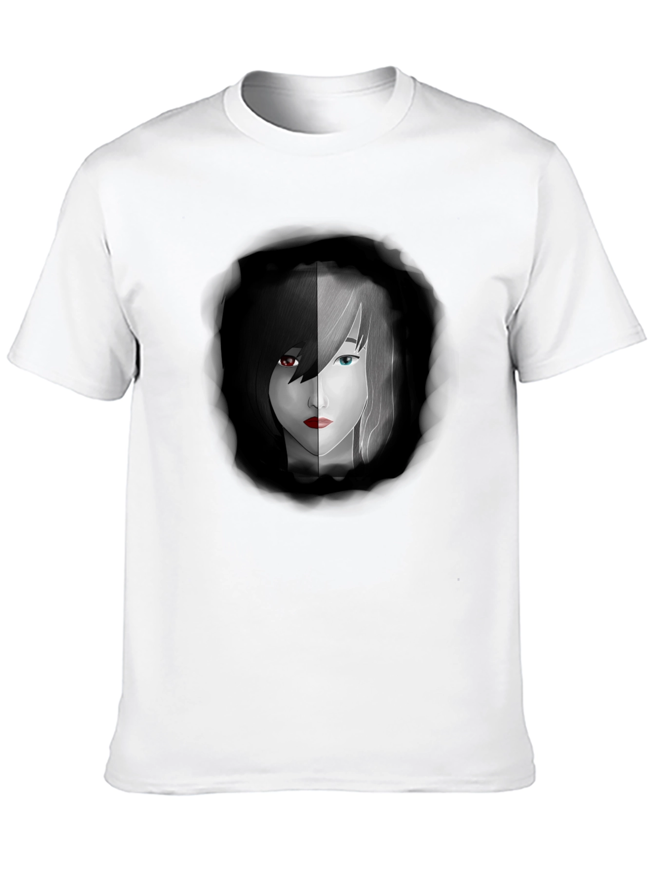 Yin Yang Anime Girl Graphic Black Tee