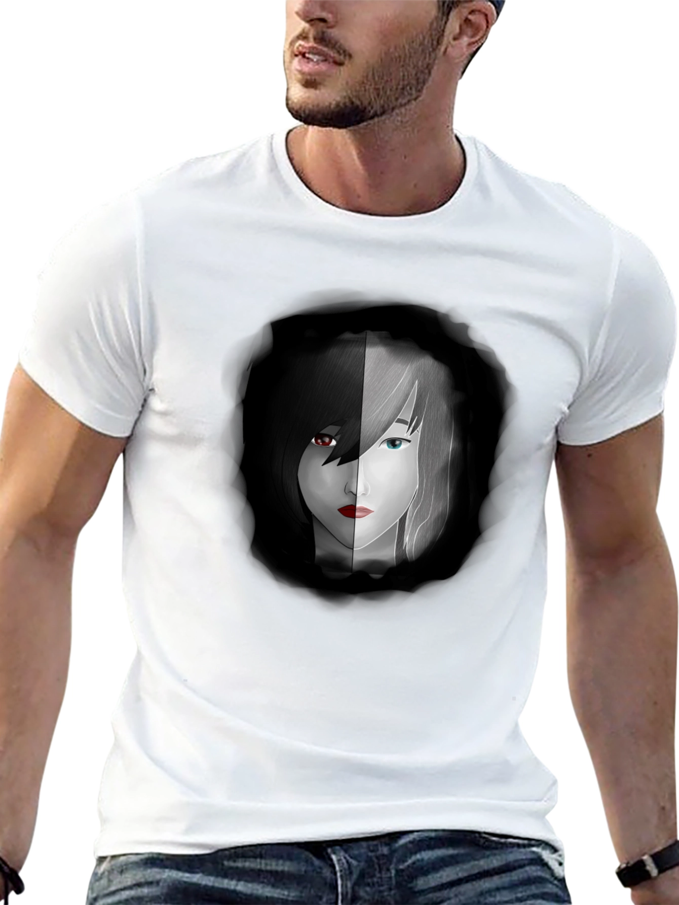 Yin Yang Anime Girl Graphic Black Tee