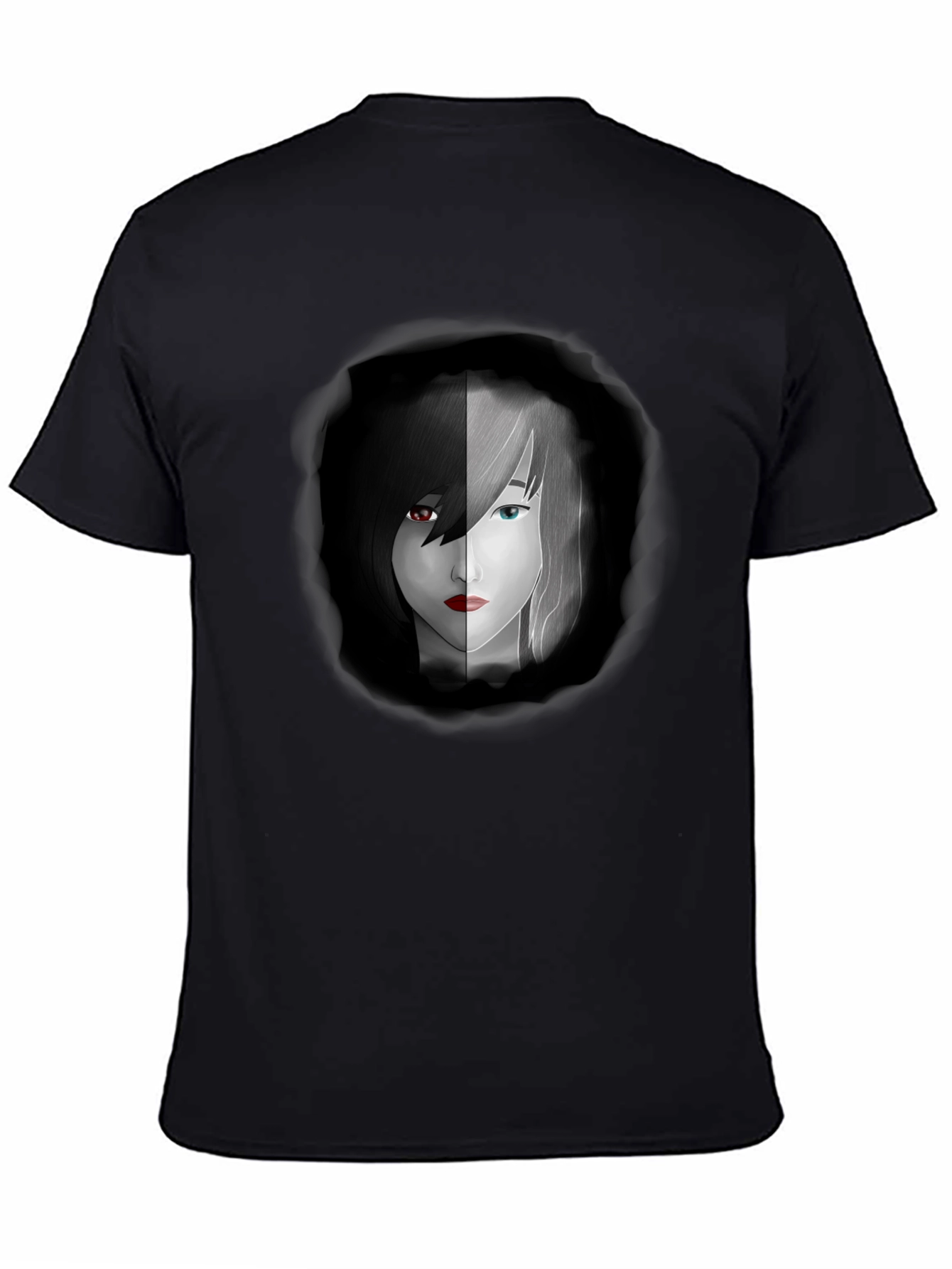 Yin Yang Anime Girl Graphic Black Tee