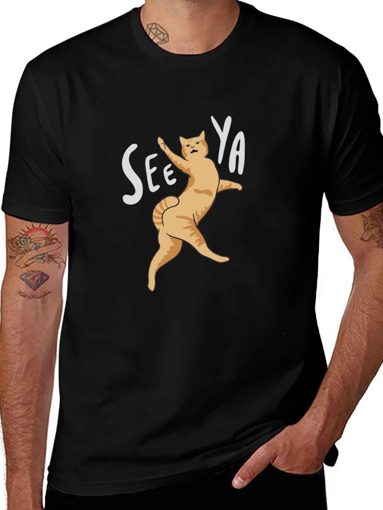 See Ya Cat Graphic Black T-Shirt