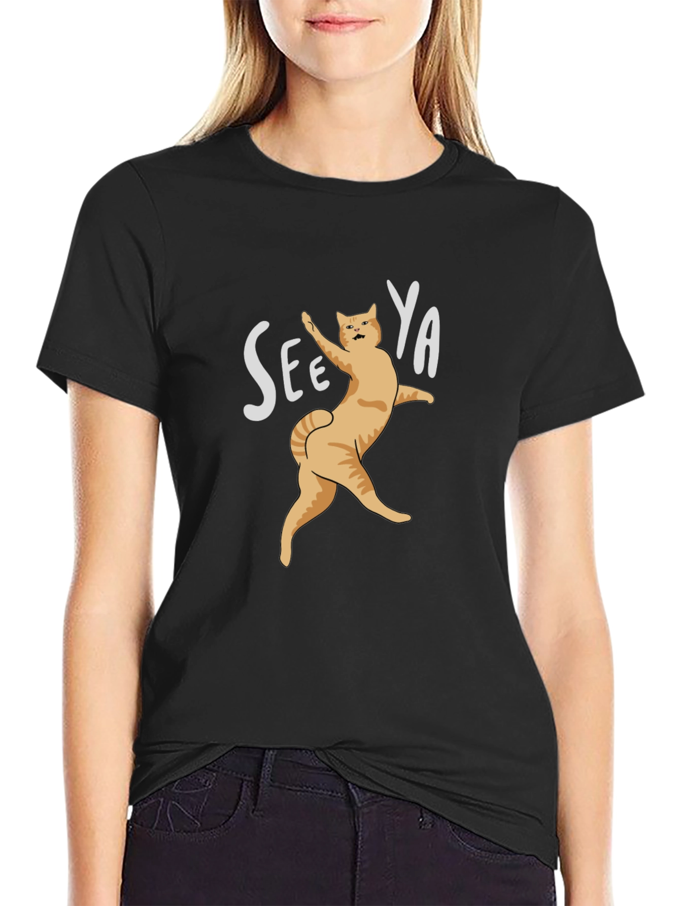 See Ya Cat Graphic Black T-Shirt