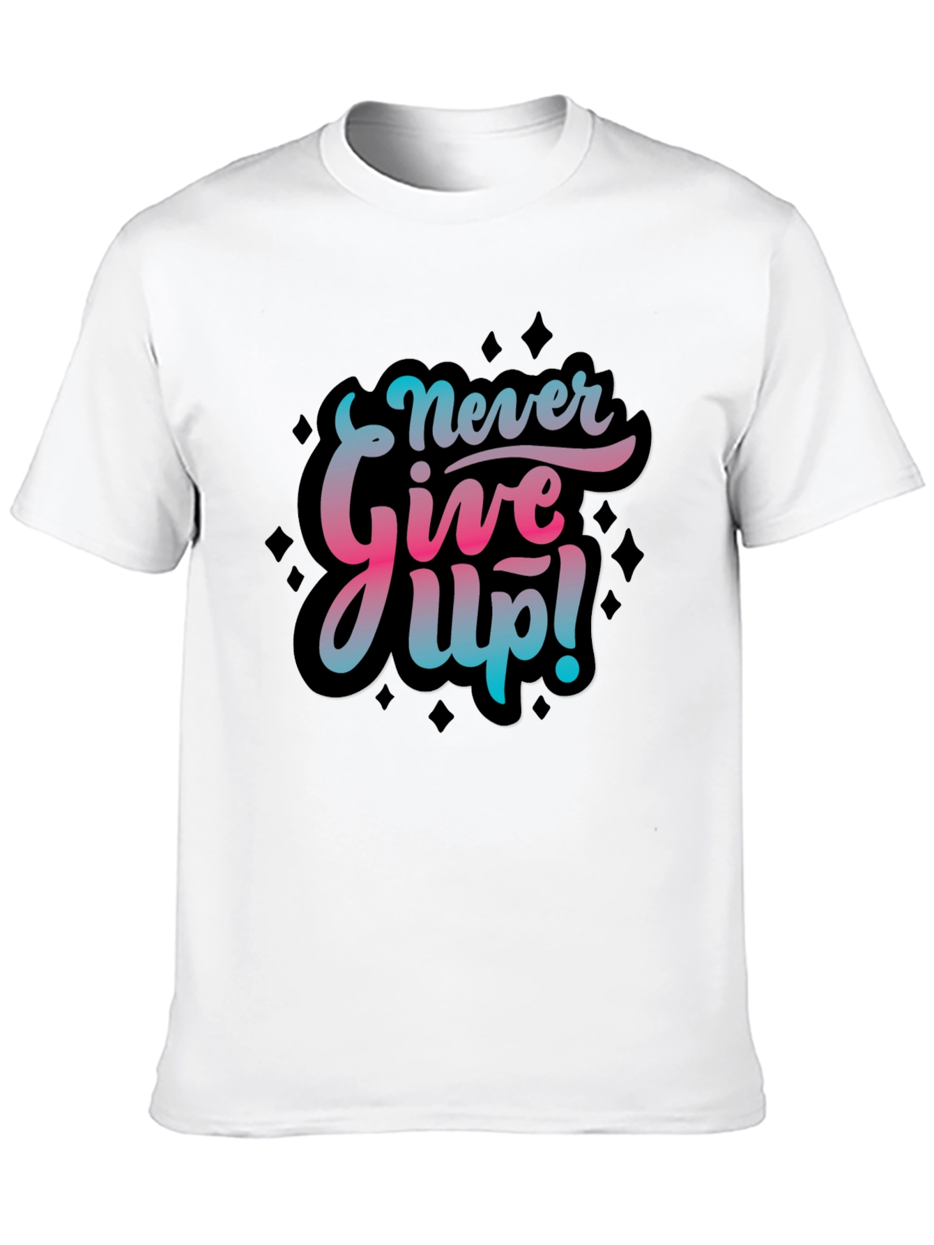 Never Give Up Graphic Print Black T-Shirt