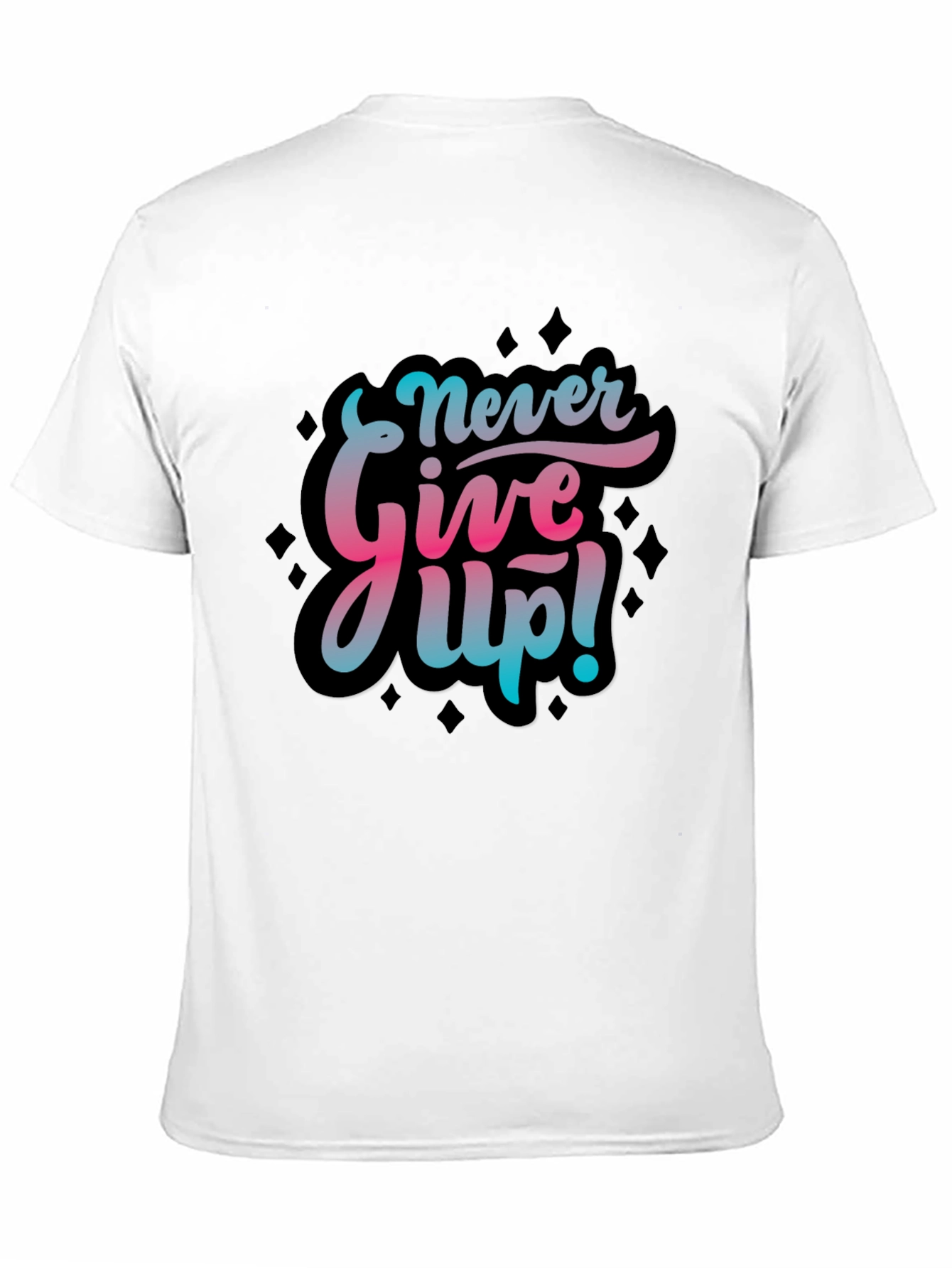 Never Give Up Graphic Print Black T-Shirt
