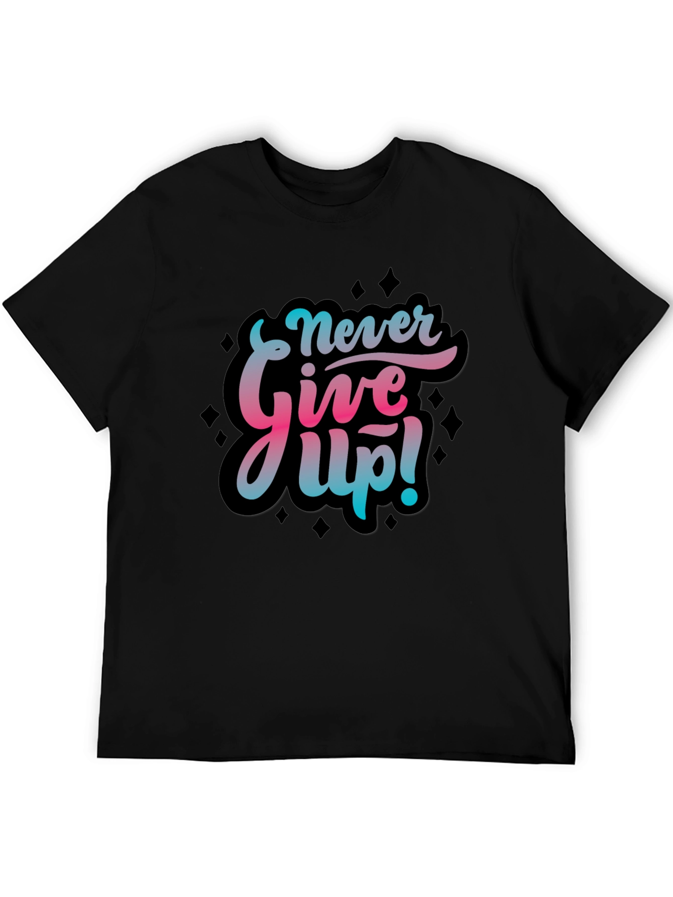 Never Give Up Graphic Print Black T-Shirt