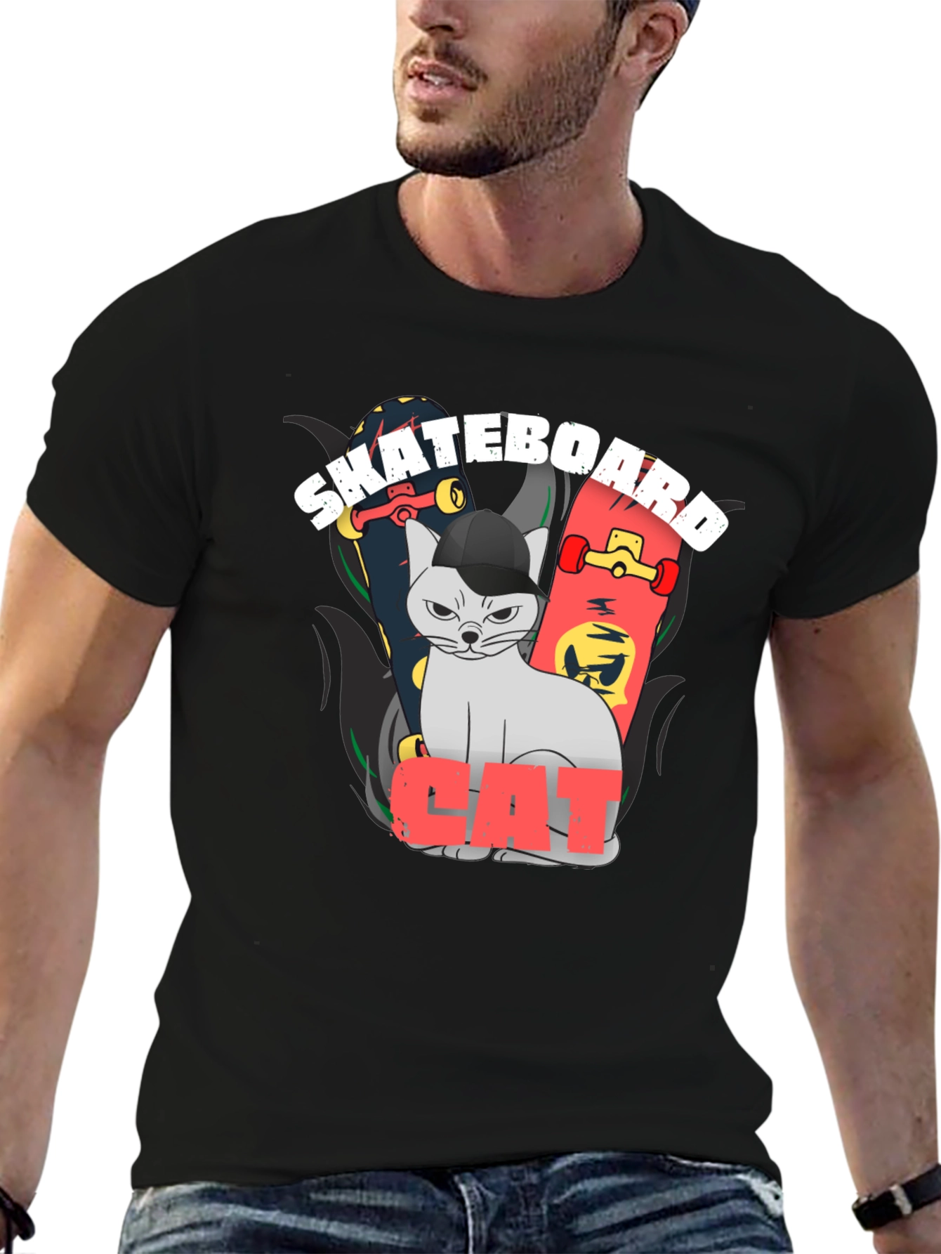 Skateboard Cat Graphic Tee - Cool Streetwear