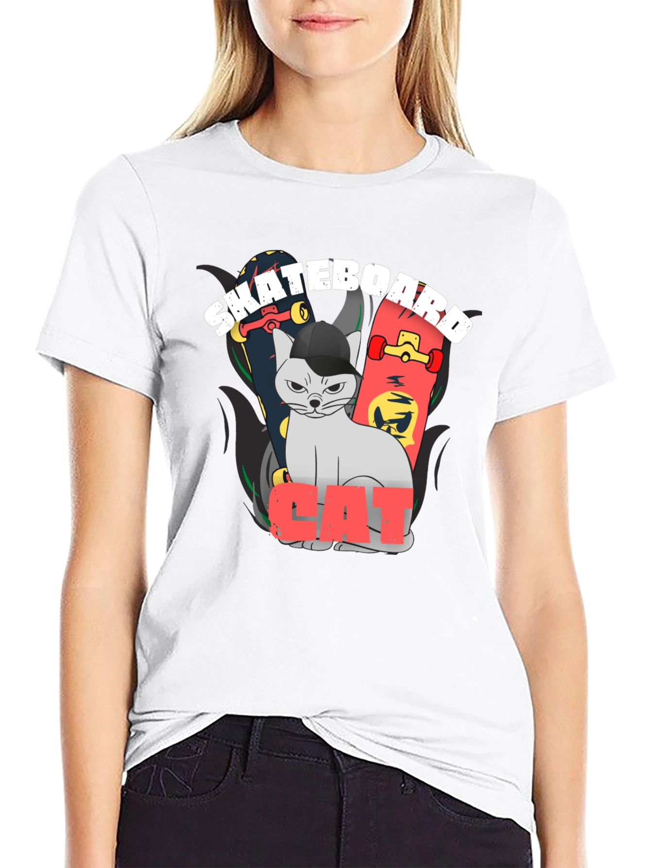 Skateboard Cat Graphic Tee - Cool Streetwear