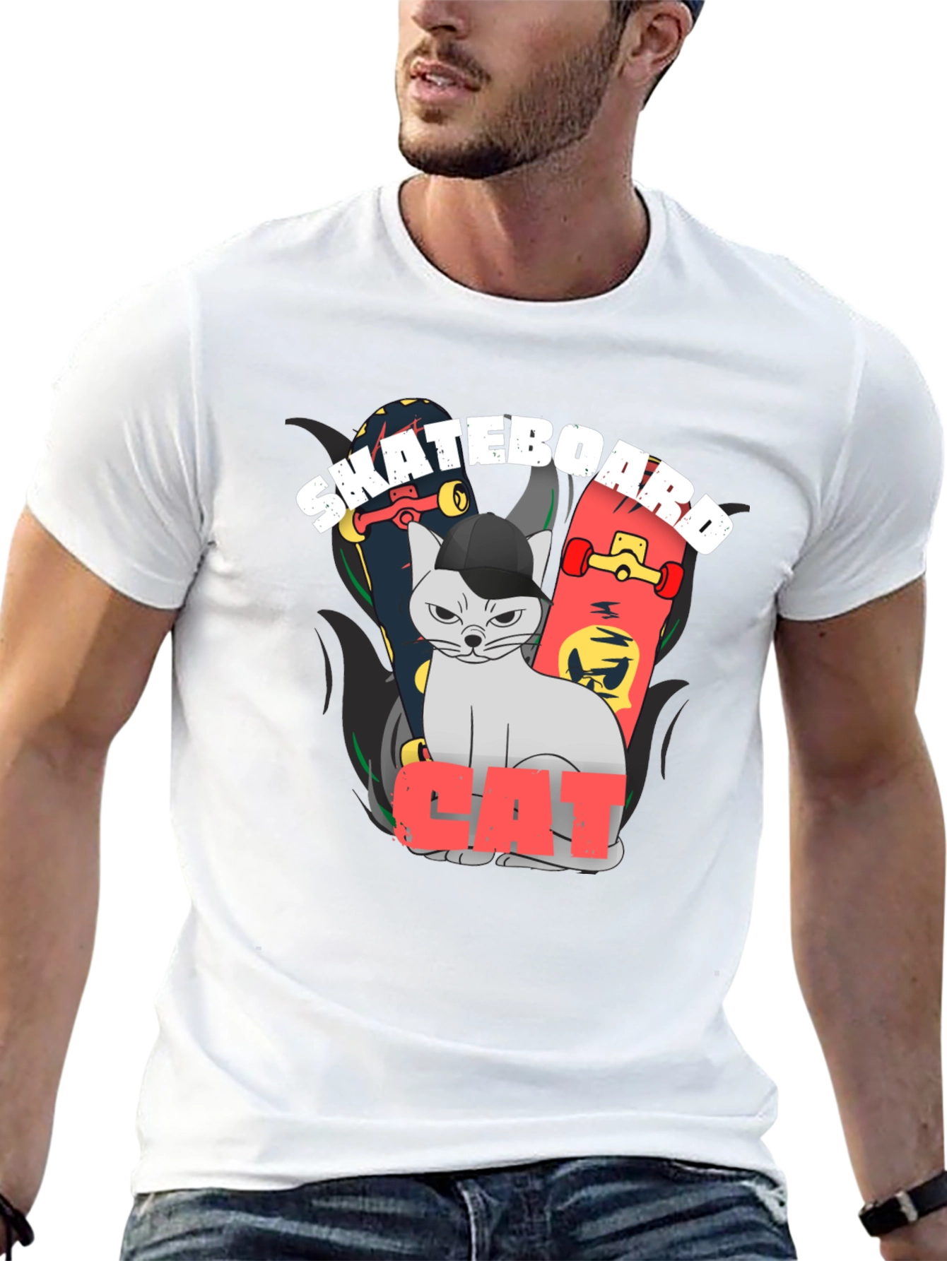 Skateboard Cat Graphic Tee - Cool Streetwear
