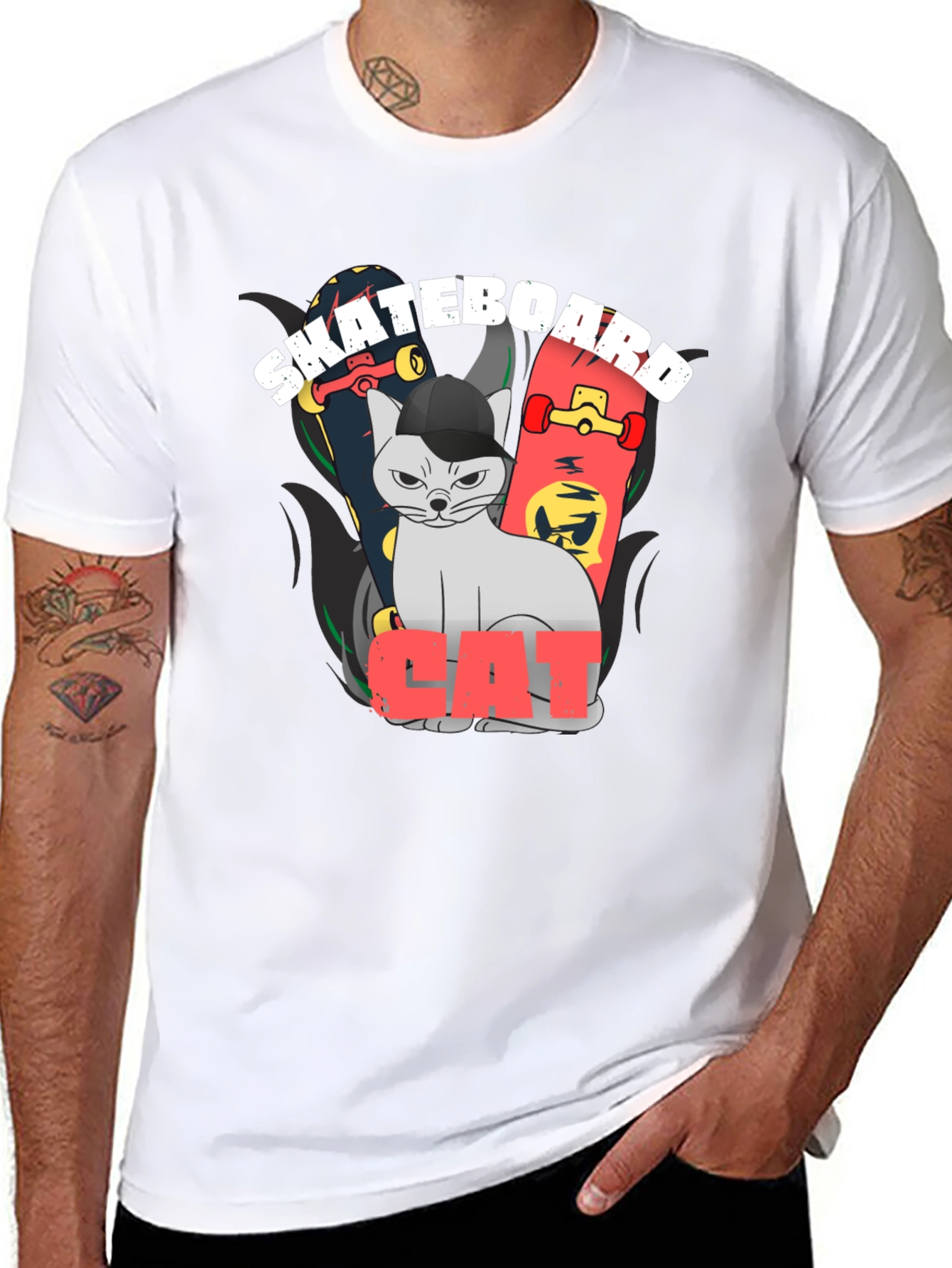 Skateboard Cat Graphic Tee - Cool Streetwear