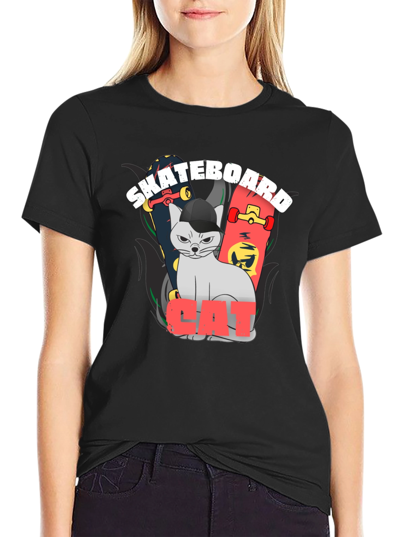 Skateboard Cat Graphic Tee - Cool Streetwear
