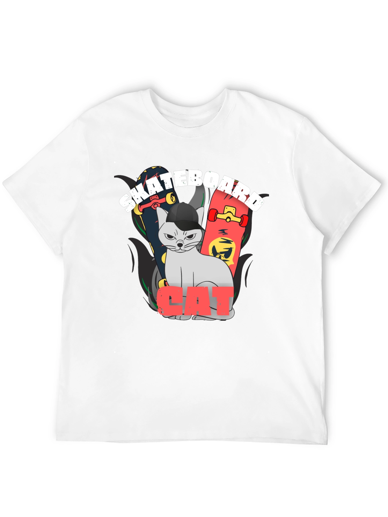 Skateboard Cat Graphic Tee - Cool Streetwear