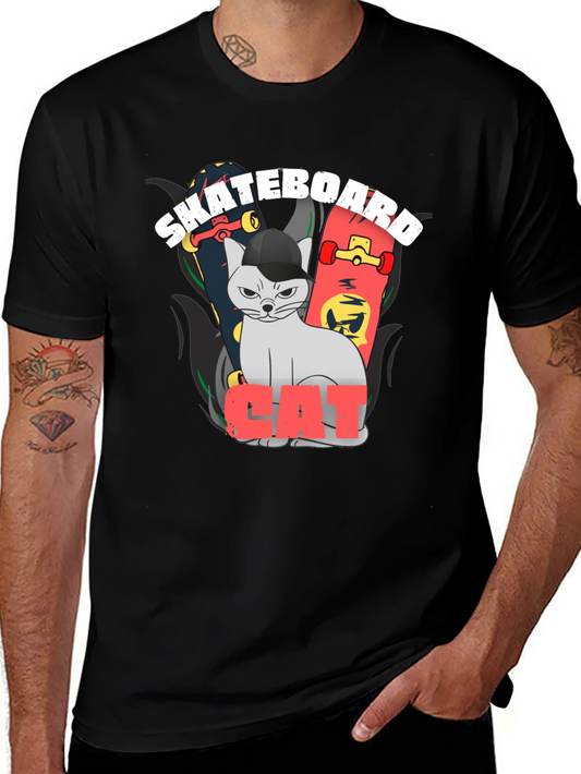 Skateboard Cat Graphic Tee - Cool Streetwear