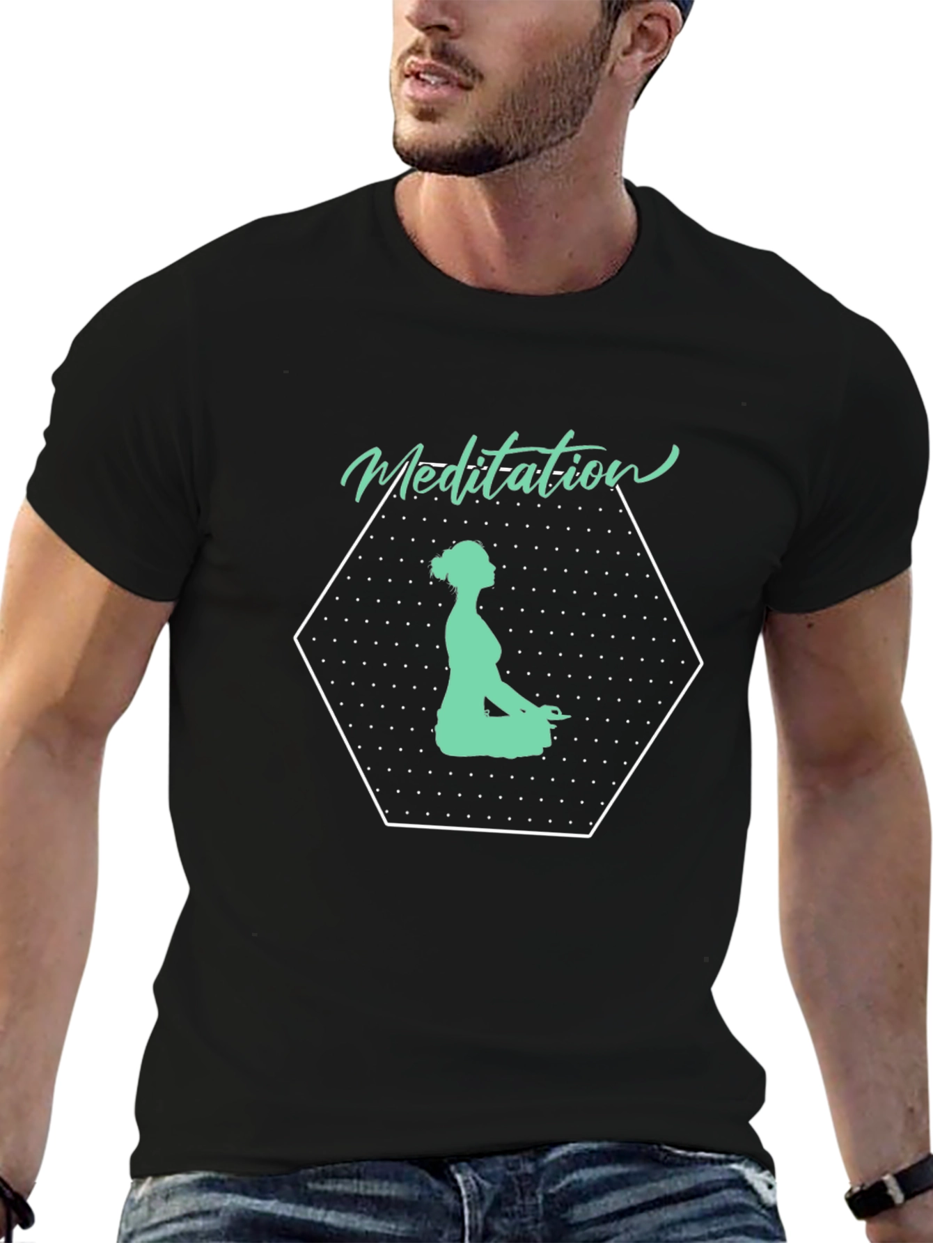 Meditation Graphic Print Black T-Shirt