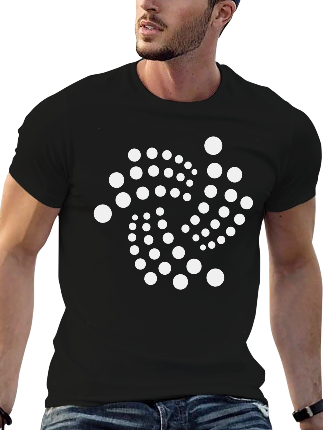 Iota Crypto White Dot Design Black T-Shirt
