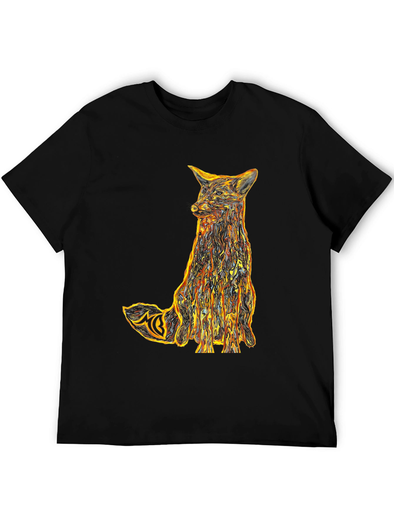 Abstract Fox Graphic Tee - Stylish Mens Black T-Shirt