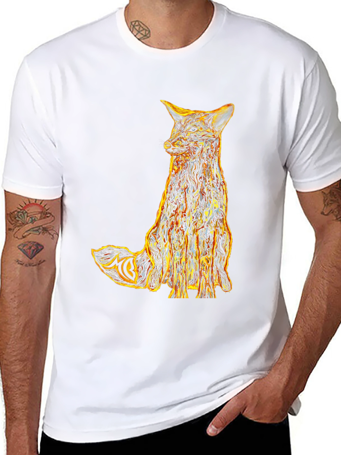 Abstract Fox Graphic Tee - Stylish Mens Black T-Shirt