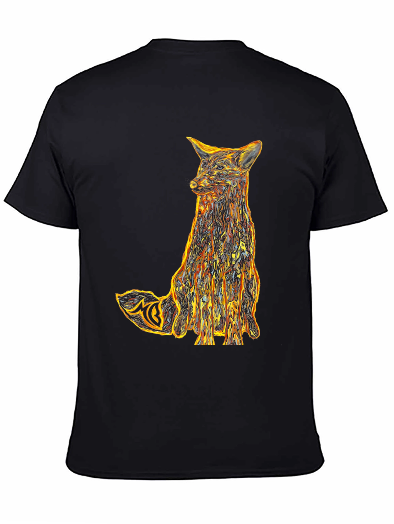 Abstract Fox Graphic Tee - Stylish Mens Black T-Shirt