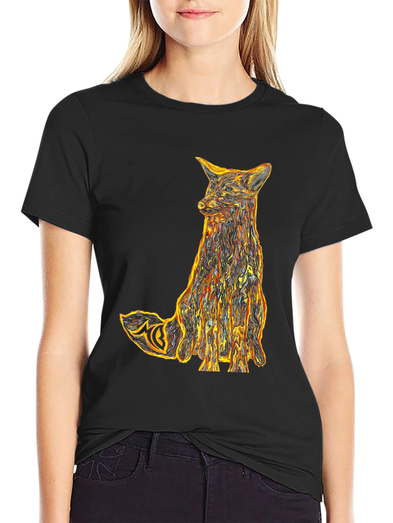 Abstract Fox Graphic Tee - Stylish Mens Black T-Shirt