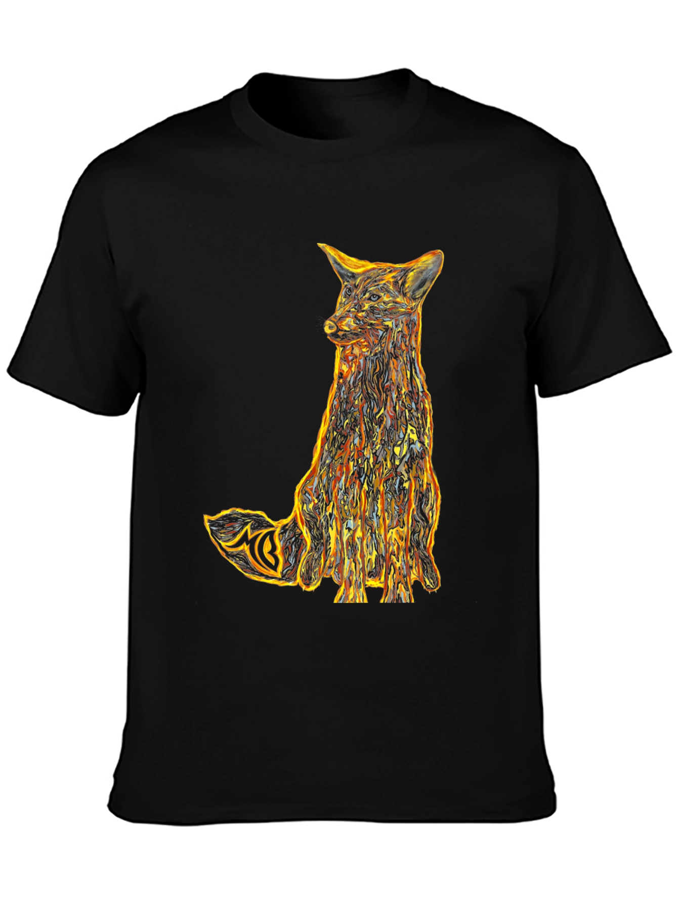 Abstract Fox Graphic Tee - Stylish Mens Black T-Shirt