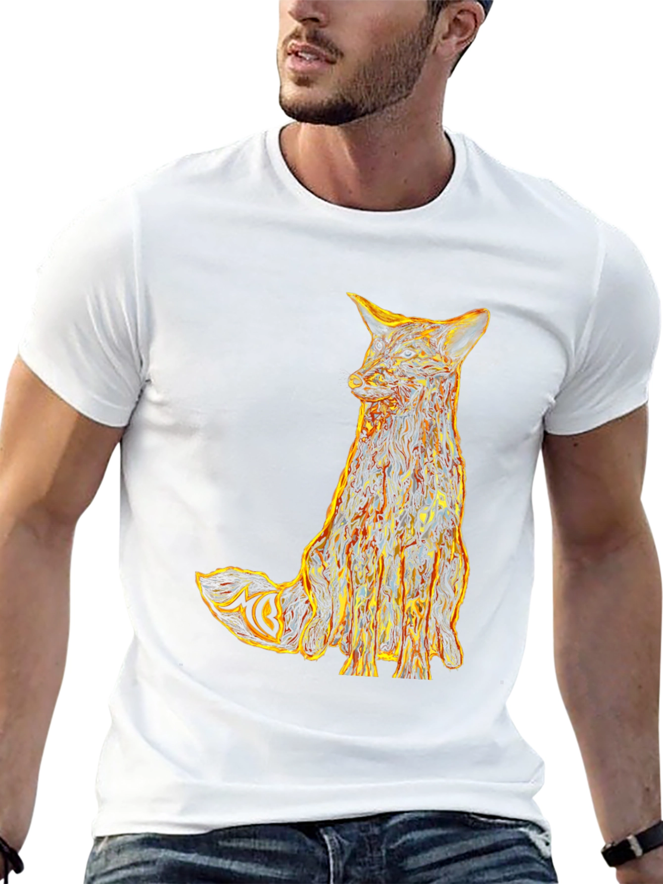 Abstract Fox Graphic Tee - Stylish Mens Black T-Shirt