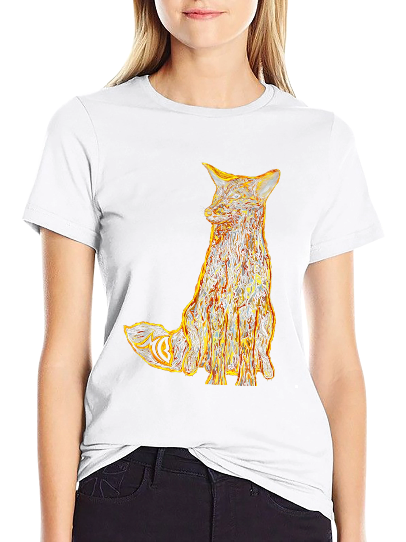 Abstract Fox Graphic Tee - Stylish Mens Black T-Shirt