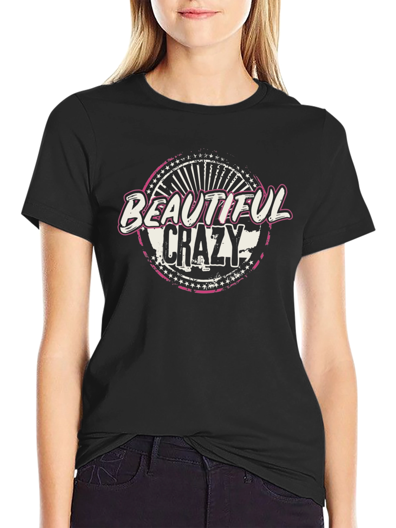 Beautiful Crazy Graphic Tee - Black Cotton T-Shirt