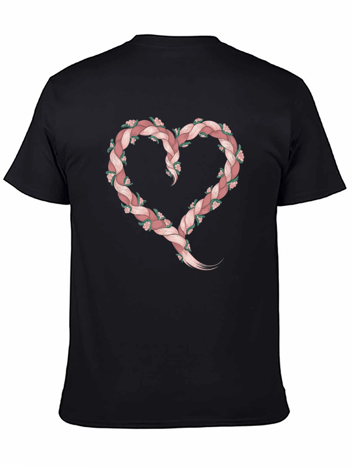 Floral Braid Heart Tee - Stylish Black T-Shirt