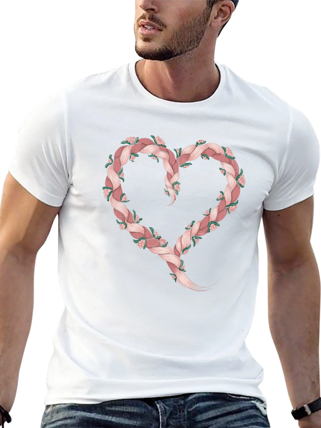 Floral Braid Heart Tee - Stylish Black T-Shirt