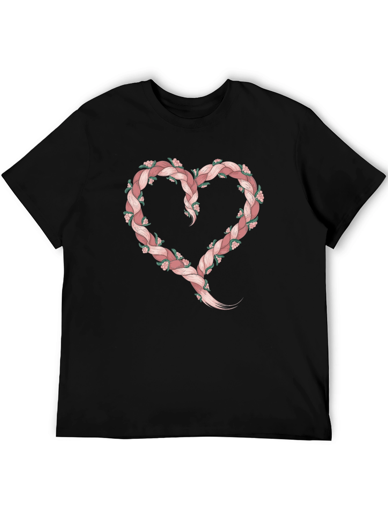 Floral Braid Heart Tee - Stylish Black T-Shirt