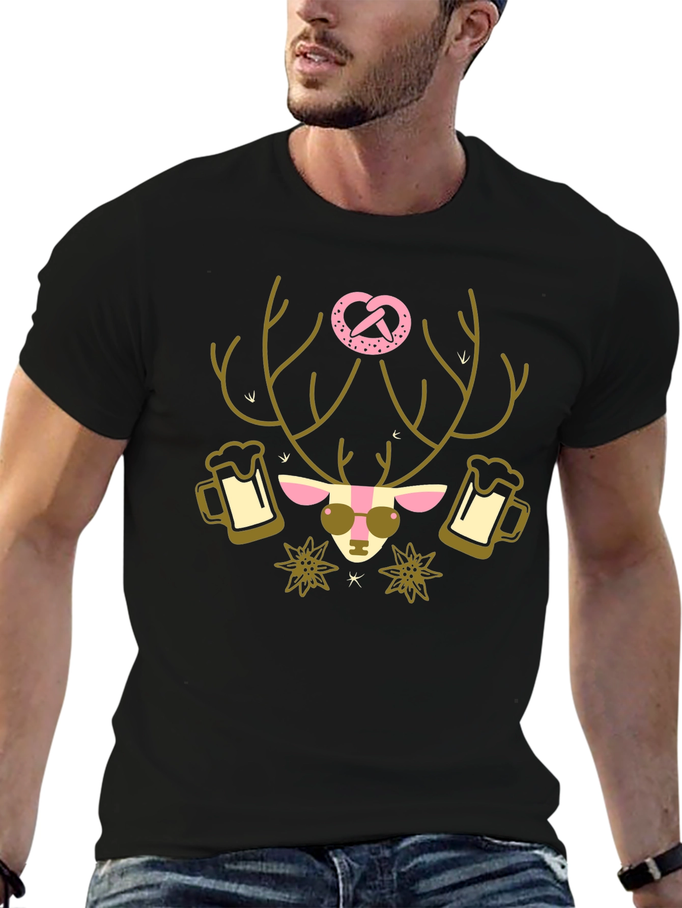 Oktoberfest Deer Pretzel T-Shirt - Black